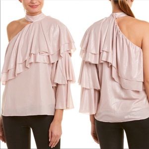 Parker Ophelia Ruffled One-Shoulder Choker Blouse